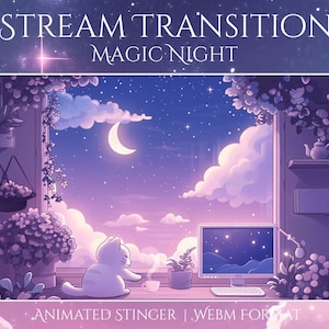 White Cat Stinger Transition | Moon Twitch Overlay | Cute Animated Stinger | Cozy Aesthetic for OBS, Streamers, YouTube & VTubers | Kittens