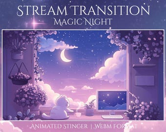 White Cat Stinger Transition | Moon Twitch Overlay | Cute Animated Stinger | Cozy Aesthetic for OBS, Streamers, YouTube & VTubers | Kittens