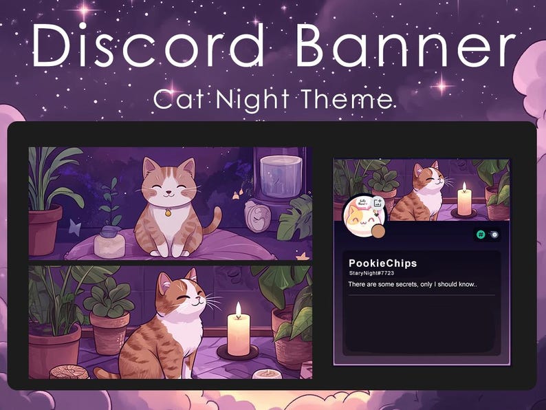 Discord-banner | Profilbanner | Häxa | Måntema | Galax | Månsken | Söt och stjärnklar | Kattbanners för Discord | Katt | Måne bild 1