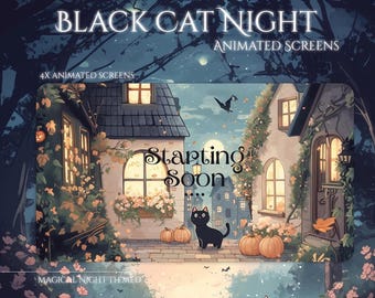 Cat Twitch Screen, Twitch screen | Spooky Overlay Stream Package, Cat Twitch | Cute Twitch Overlay | Aesthetic | Animated screen | Animated