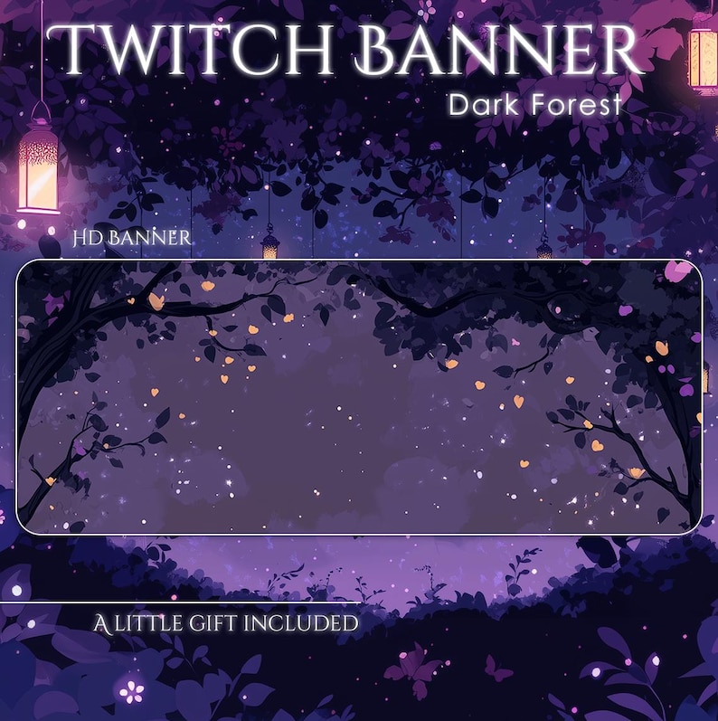 Dark Forest Night Twitch Banner | Dark Mystic Night Sky With Stars Moon ...