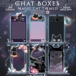 Cat Chatboxes, Witchy Stream Overlay Pack, Twitch overlays, chat box, stream widget, witch, black cat, spooky, scary, haunted, dark, night