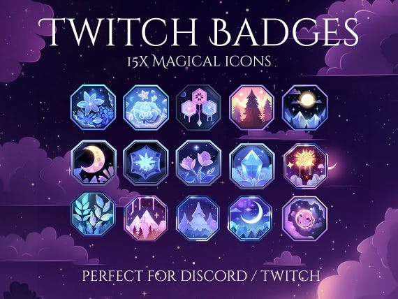 Magical Night Bits Badges | Twitch Sub Badges | Discord Icons| Digital Download Discord Roles | Sky | Stars | Moon | Bits | Fantasy | Magic