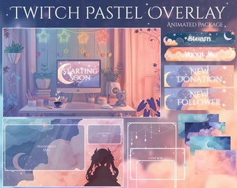 Twitch Pastel Clouds Stream Package / Moon / Spring / Pastel / Cute / Overlay / Kawaii / Dreamy / Twitch screen / Twitch Overlay / Celestial
