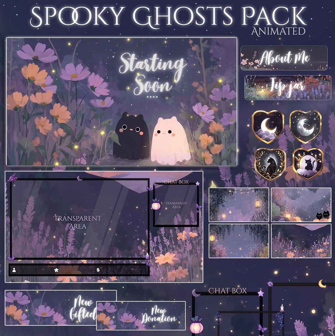 Ghost Stream Layout Cozy Ghosts Stream Package / Moon / Night / Dark / Cute / Overlay ...