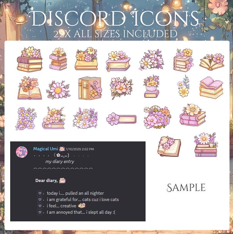 Cozy Discord Server Package: Dividers, Panels, Invite & Welcome Banners with Flowers, Butterflies, Fairy, Books Icons, Pastel, Cottage core image 5