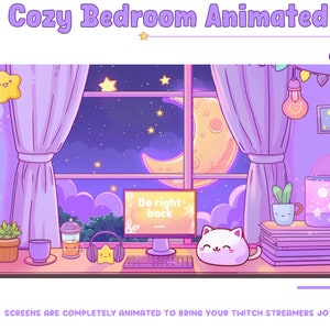 猫のTwitchスクリーン | アーケード | かわいいスクリーン | アニメーション | かわいい | 寝室 | ゲーム | 背景 | Twitchバナー | かわいい | 月