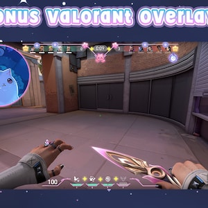 May include: A first-person view of a video game, showing a player holding a pink and gold knife. The game interface shows a score of 100 and a timer of 0:09. The game is set in a futuristic city with a pink and blue color scheme.