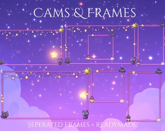 Frame Bundle Cat Twitch Overlay | Animated Overlay Stream Package, Cat Twitch | Cute Twitch Overlay | Animated Screen | star overlay