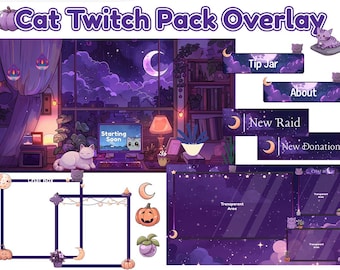 Cat Twitch Overlay, Twitch screen | Overlay Stream Package, Cat Twitch |Cute Twitch Overlay | Aesthetic | star overlay | Animated |Halloween