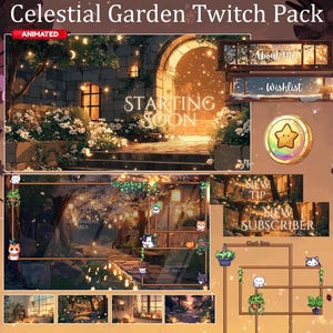 Celestial Garden Twitch Overlay, Twitch-Bildschirm | Animiertes Overlay Stream Paket, Glühende Nacht | Süßes Twitch | Vtuber | Bäume