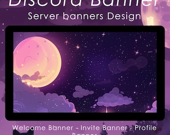 Bannière Discord | Bannière serveur | Thème étoiles et lunes | Galaxie | Espace | Mignon et étoilé | Nuit étoilée de rêve | Croissant | Serveur Discord