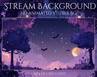 Animatiescherm Dark Bats Moonlight Forest | Gezellige Spooky Twitch-overlay | VTuber Stream BG | Geanimeerde lus MP4 | OBS | Nacht en maan