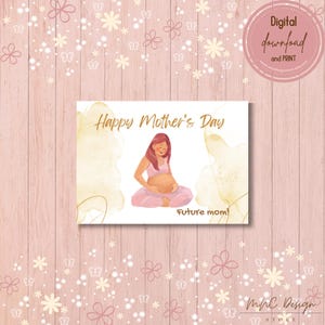 Cartão de feliz dia das mães, futura mamãe, download instantâneo, para mamãe, digital, modelo editável, para impressão, PDF, estilo aquarela, grávida, dourado