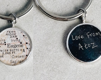 Map Keychain, Custom Gifts with Engraving