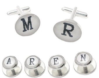 Groomsmen Gift Set, Tuxedo Stud and Cufflink Set With Your custom or Personalized Logo, Monogram or Family Crest