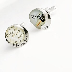 Custom Hand Stamped Map Cufflinks, Unique Cufflinks, Groomsmen Cufflinks