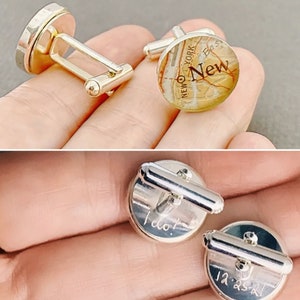 Custom Engraved Map Cufflinks for Graduation, Wedding Cuff Links, Personalized Map Cufflinks for High School or College Graduate Boy or Girl image 1