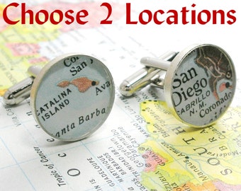 Sterling Silver Map Cufflinks You Choose Cities