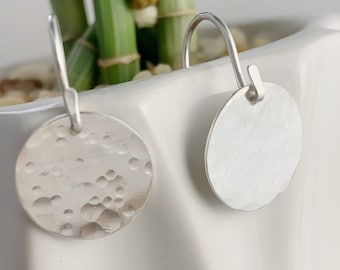 Silver Disc Earrings, Hammered Silver Earrings