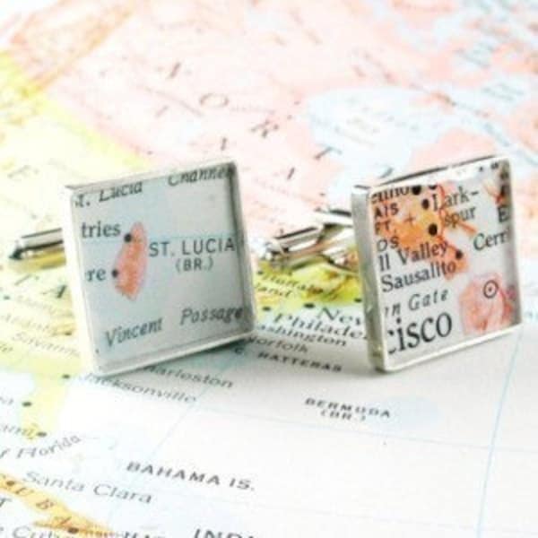 Customizable Map Cufflinks For Wedding, Wedding Cuff Links, Cufflinks For Groomsmen