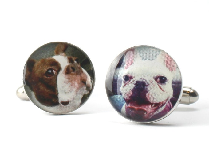 Pet Photo Personalized Sterling Silver Cufflinks, Wedding Cuff Links, Dog Cufflinks For Husband, Groom or Boyfriend Gift