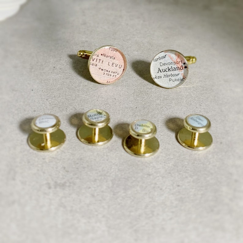 Tuxedo Studs and custom cufflinks in gold image 1