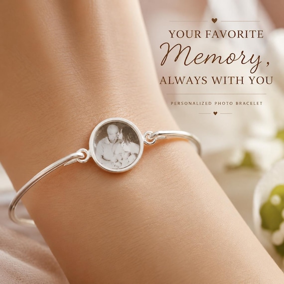 Personalized Photo Bracelet | Custom Picture Bracelet for Mom, Grandma, Nana, Mimi, Memorial Gift, Sterling Silver Keepsake Gift