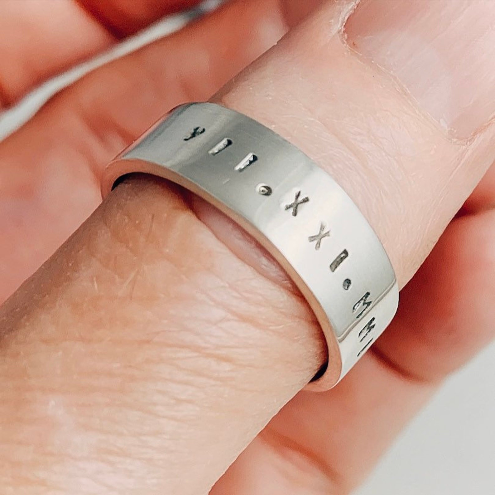 Mens Ring Silver Mens Ring Engraved Numerals Thick Silver Etsy