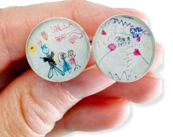 Drawing Cufflinks, Cufflinks and Custom Gifts, Child Art Cufflinks, Fathers Day Gift From Son, Gift For Daddy From Daughter