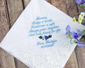 Pañuelo de boda bordado personalizado, pañuelos personalizados para dama, pañuelo para los padres de la novia, regalo para la madre de la novia