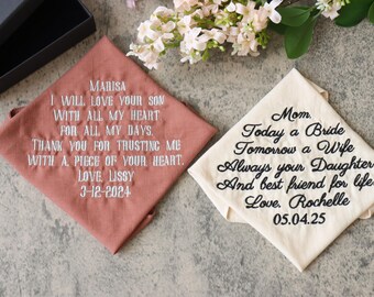 Pañuelo bordado personalizado Pañuelo con texto personalizado Pañuelo para madre Regalo de aniversario Regalo del Día de la Madre Regalos únicos