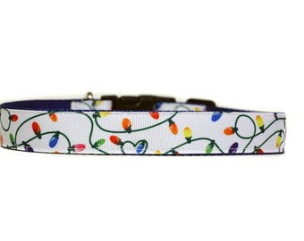 1 Inch Wide Dog Collar with Adjustable Buckle or Martingale in Holiday Lights