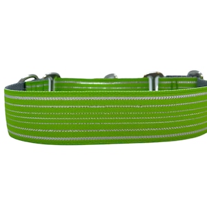 Wide 1 1/2 inch Adjustable Buckle or Martingale Dog Collar in Lime with Silver