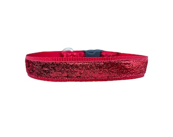 1 Inch Wide Dog Collar with Adjustable Buckle or Martingale in Red Glitter