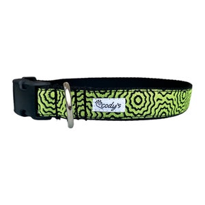 1 Inch Wide Dog Collar with Adjustable Buckle or Martingale in Yellow and Black Flowers image 2
