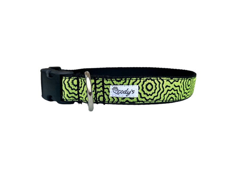 1 Inch Wide Dog Collar with Adjustable Buckle or Martingale in Yellow and Black Flowers image 2