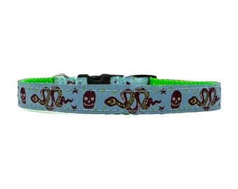 5/8 or 3/4 Inch Wide Dog Collar with Adjustable Buckle or Martingale in Snakes and Skulls