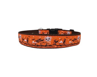 1 Inch Wide Dog Collar with Adjustable Buckle or Martingale in Halloween Night