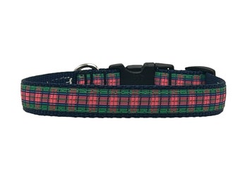 5/8 or 3/4 Inch Wide Dog Collar with Adjustable Buckle or Martingale in Summer Plaid
