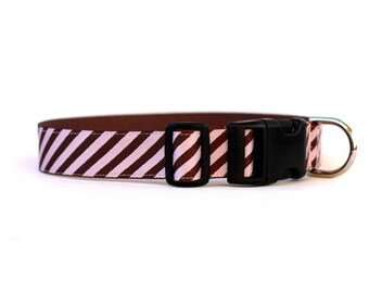 1 Inch Wide Dog Collar with Adjustable Buckle or Martingale in Power Tie in Chocolate and Strawberry