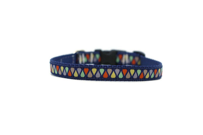 5/8 Or 3/4 Inch Wide Dog Collar With Adjustable Buckle Martingale in Raindrops