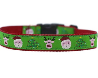 1 Inch Wide Dog Collar with Adjustable Buckle or Martingale in Santa