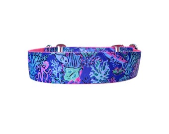 Brett 1 1/2 tums justerbart spänne eller Martingale hundhalsband i Sea Life