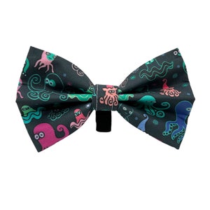 Bow Tie for Dog Collar attaches with hook-and-loop fastener Octopus