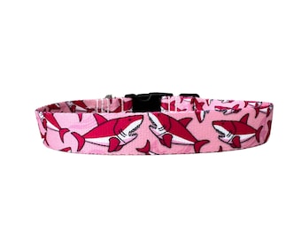 1 Inch Wide Dog Collar with Adjustable Buckle or Martingale in Sharks