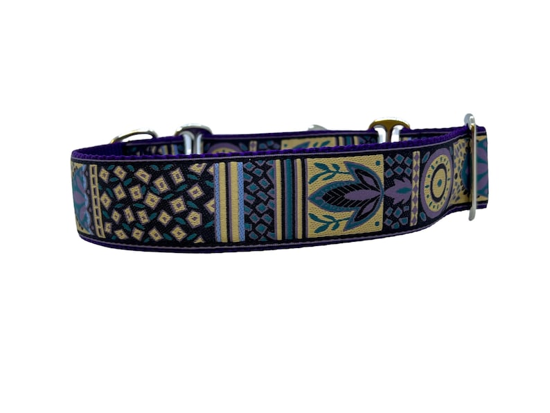 Wide 1 1/2 inch Adjustable Buckle or Martingale Dog Collar in Purple Bits image 2