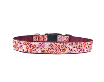 1 Inch Wide Dog Collar with Adjustable Buckle or Martingale in Fall in Bloom