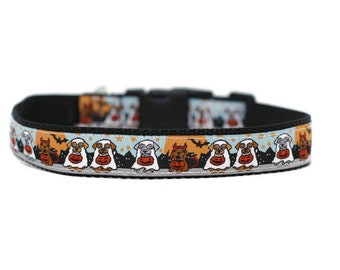 1 Inch Wide Dog Collar with Adjustable Buckle or Martingale in Halloween Dogs