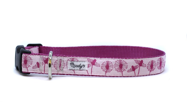 1 Inch Wide Dog Collar with Adjustable Buckle or Martingale in Dandelion Wish image 2